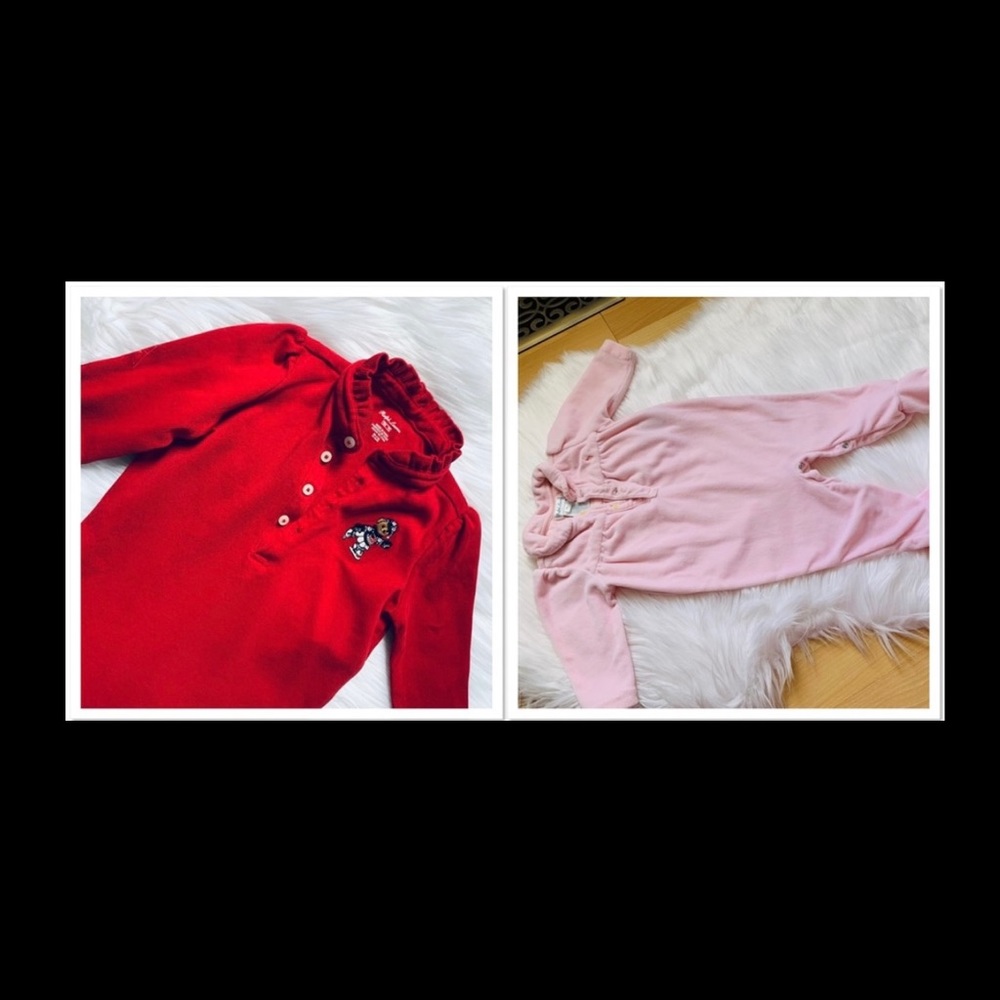 2 Ralph Lauren footie PJ’s. 9M. Red and pink